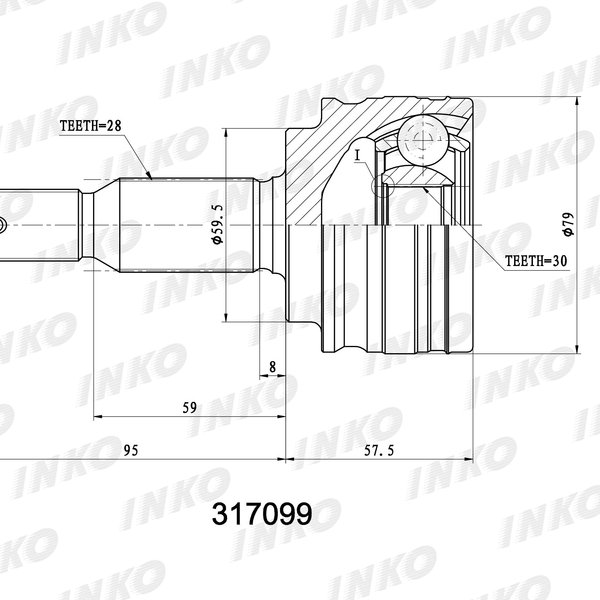 Шрус MMC 3815A167 Inko 317099 (CO-3642,MI-115) 4A91 CY# Без ABS 30/59.5/28 