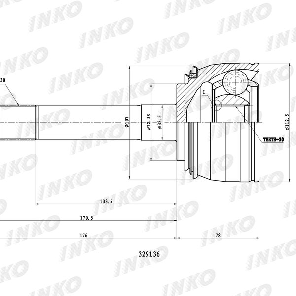 Шрус Toyota 1HD-FT 2UZ-FE #J100, Без кольца ABS, 30x72,6x30 Inko 329136 (TO-74)
