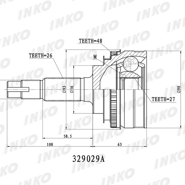 Шрус Toyota 43410-06060 Inko 329029A 26/27/48 c кольцом ABS (TOE012A) 5S-FE SXV20 