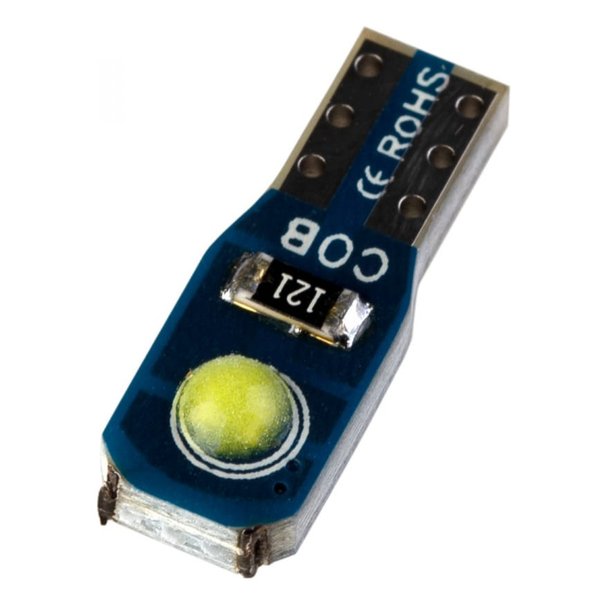 Автолампа диод T5 (W1,2W) 12V 2 COB диода 1-конт Белая SKYWAY Панель