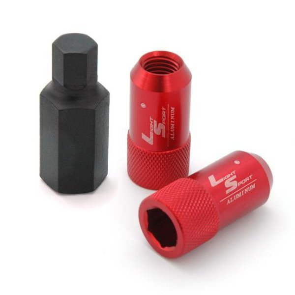 Гайка колёсная 12*1,25 44мм, спец, алюминиевая, 20+1 ключ, Red, AL1309